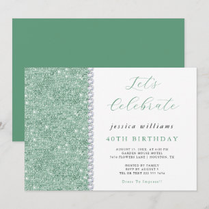 Posh Sequins & Diamonds Mint Green Birthday Invitation