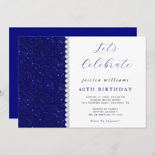 Posh Sequins & Diamonds Navy Birthday Invitation