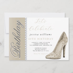 Posh Stiletto & Diamonds Champagne Birthday  Invitation