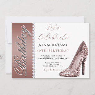 Posh Stiletto & Diamonds Rose Gold Birthday  Invitation
