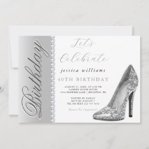 Posh Stiletto & Diamonds Silver Birthday  Invitation