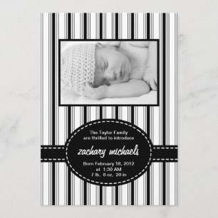 Posh Stripes Photo Birth Announcement