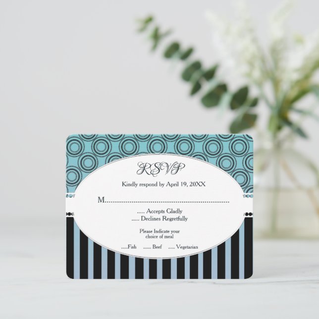 Posh Teal and Blue Wedding RSVP Card (Standing Front)