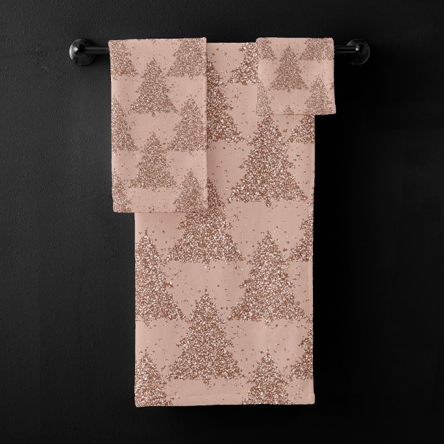 Posh Tree Pattern | Glam Rose Gold Blush Christmas Bath Towel Set (Creator Uploaded)