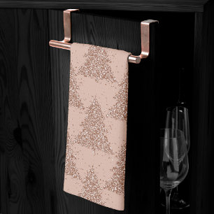 Posh Tree Pattern   Glam Rose Gold Blush Christmas Tea Towel