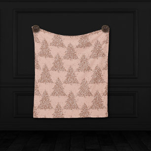 Posh Tree Pattern Glamorous Rose Gold Christmas Fleece Blanket