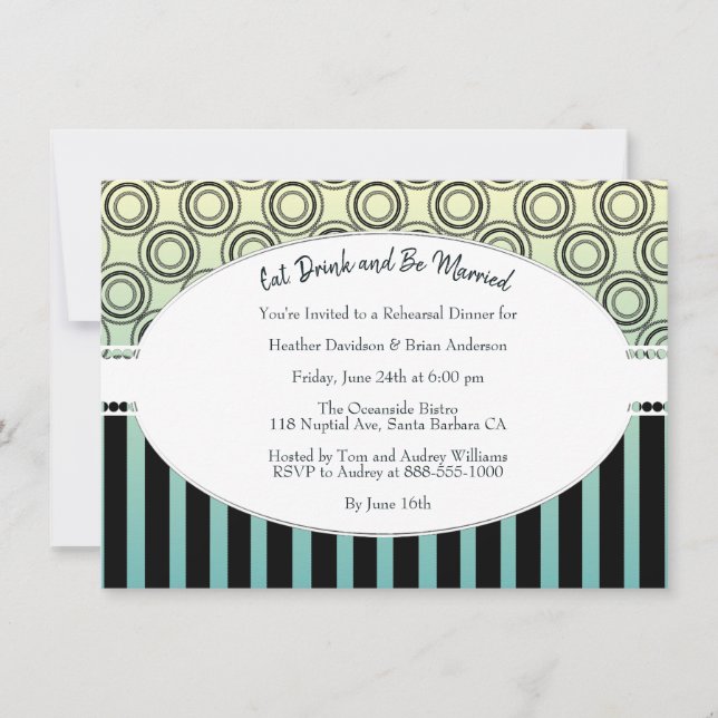 Posh Yellow and Teal Rehearsal Dinner Invite (Front)