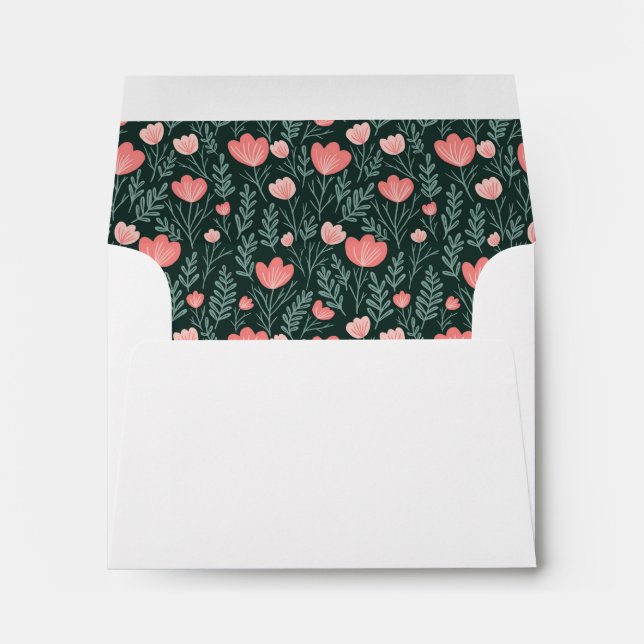 Posies Pattern Pink Green Floral Chic Custom Envelope (Back (Bottom))