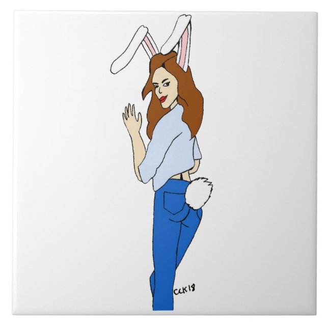 posing bunnygirl ceramic tile (Front)