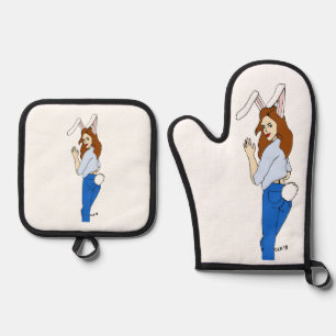 posing bunnygirl oven mitt & pot holder set