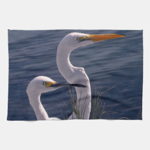 Posing Egrets Tea Towel