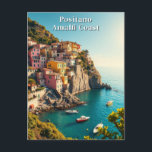 Positano Amalfi Coast Retro Travel Cliffside Postcard<br><div class="desc">Bring the charm of the Italian coast to your collection with this vintage-style Positano travel postcard. Nestled on the cliffs of the Amalfi Coast, Positano is captured here in a vibrant and romantic illustration — with its signature pastel buildings, sparkling sea views, and coastal elegance. Ideal for wanderlust lovers, Italy...</div>