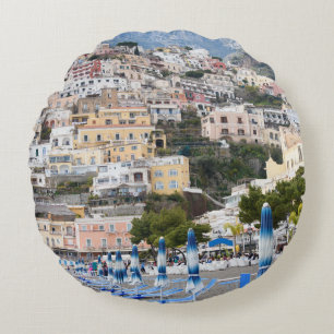 Positano Beach Umbrellas Dream #1 #travel #wall Round Cushion