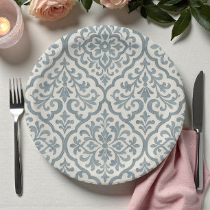 Positano Blue and Yellow Moroccan Arabesque Paper Plate