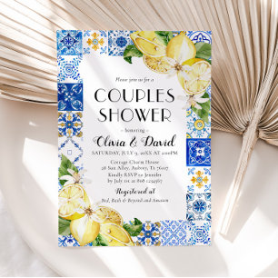 Positano Blue Tile Lemon Couples Shower Invitation