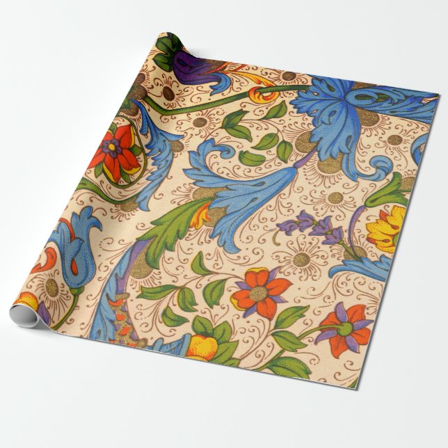 Positano Floral Grande Sangria Wrapping Paper (Unrolled)