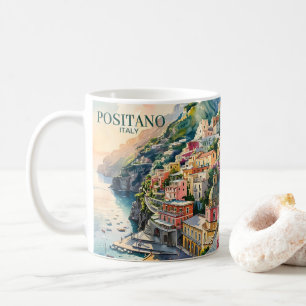 Positano Italy Amalfi Coast Watercolor Landscape Coffee Mug