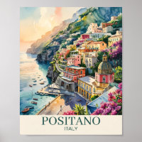 Positano Italy Amalfi Coast Watercolor Landscape