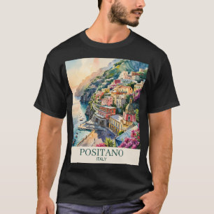 Positano Italy Amalfi Coast Watercolor Landscape T-Shirt