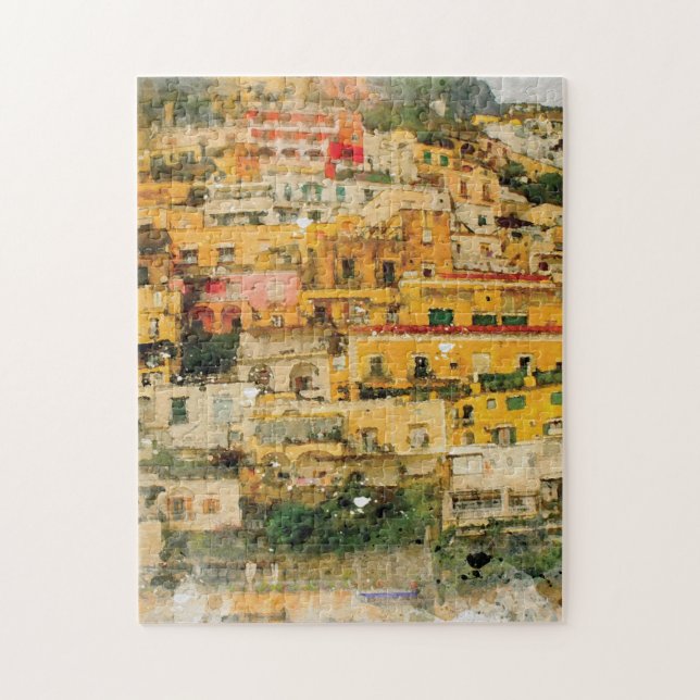 positano italy mediterranean watercolour jigsaw puzzle (Vertical)