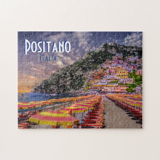 Positano Italy Retro Typography Travel Jigsaw Puzzle (Horizontal)