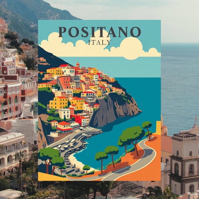 Positano, Italy Vintage Coastal  Postcard (Positano, Italy Vintage Coastal Postcard)