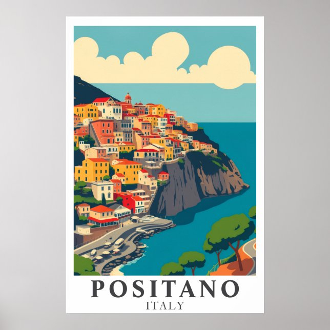 Positano Italy Vintage Travel Amalfi Coast Art Poster (Front)