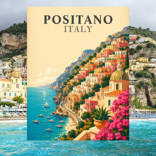 Positano Italy Vintage Travel Amalfi Coast Postcard