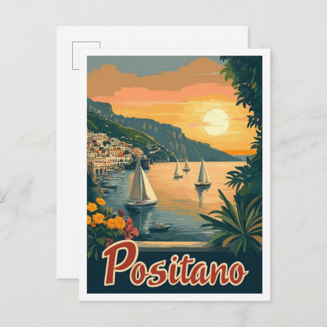 Positano Italy Vintage Travel Illustration Postcard (Front/Back)
