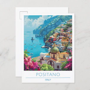 Positano Italy Vintage Travel  Postcard
