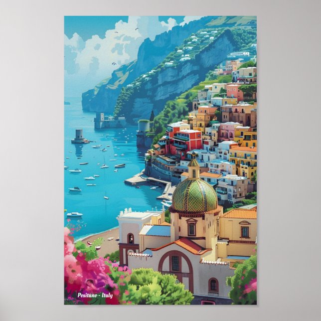 Positano Italy Vintage Travel  Poster (Front)