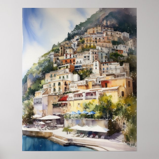 Positano Italy Watercolor Art Print Poster (Front)