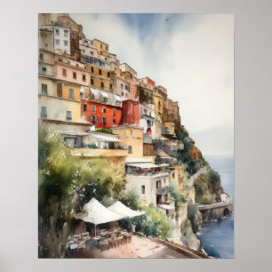 Positano Italy Watercolor Art Print Poster