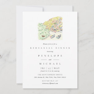 Positano Italy Watercolor Rehearsal Dinner Invitation