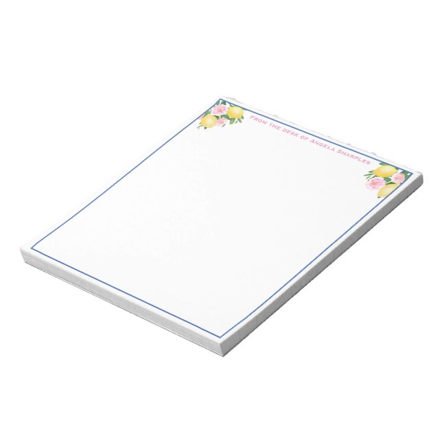 Positano Lemon Pink Floral Personalised With Name  Notepad (Rotated)