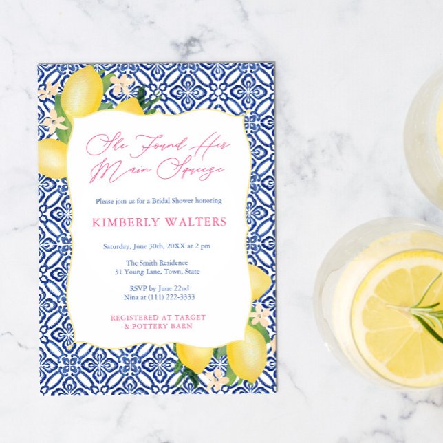Positano Lemons Blue Main Squeeze Bridal Shower Invitation (Creator Uploaded)