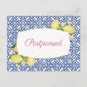 Positano Lemons Blue Tiles Wedding Postponement Postcard