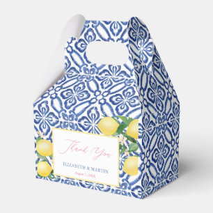 Positano Lemons Cobalt Blue White Pattern Wedding Favour Box