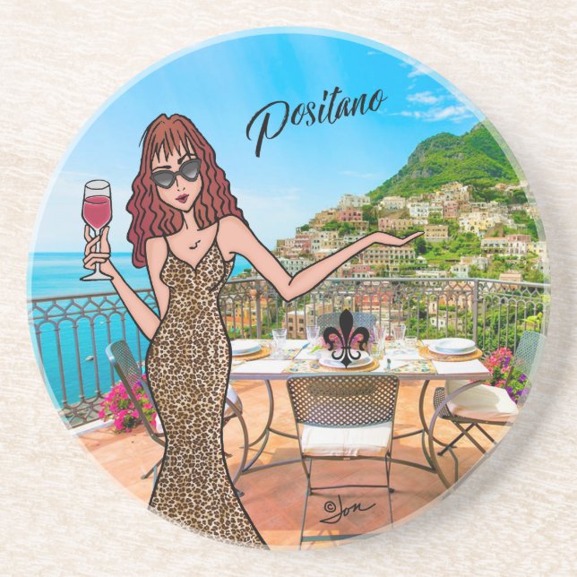Positano Leopard Woman Stone Coaster (Front)