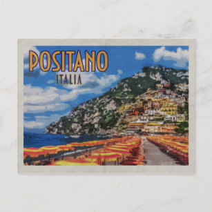 Positano Return Address Distressed Vintage Travel Postcard