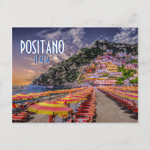 Positano Return Address Retro Typography Travel Postcard