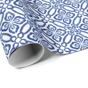 Positano Vintage Italian Blue White Tiles Pattern Wrapping Paper
