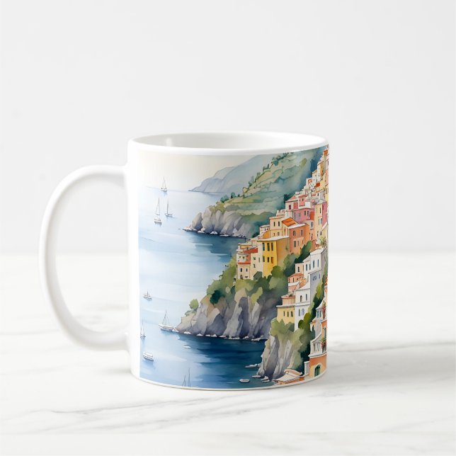 Positano: Watercolor Charm Italy's Amalfi Coast Coffee Mug (Left)