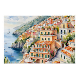 Positano: Watercolor Charm Italy's Amalfi Coast Poster