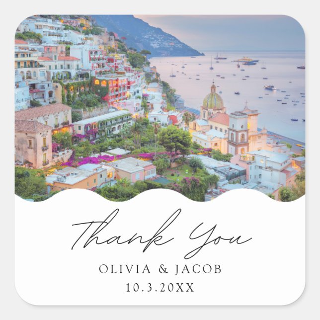 Positano Wedding Scenic Photo Thank You Square Sticker (Front)
