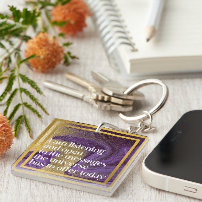 Positive Affirmation Marble Purple/Gold Key Ring (Front Right)