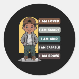 Positive Affirmations African American Boys Classic Round Sticker