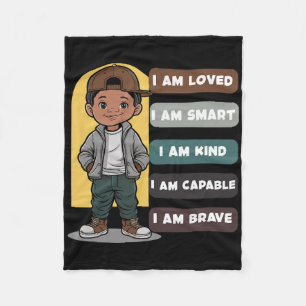 Positive Affirmations African American Boys Fleece Blanket