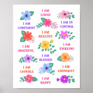 Positive Affirmations Inspirational Daily Floral Poster