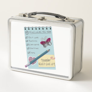 Positive Affirmations List with Stationery Metal Lunch Box